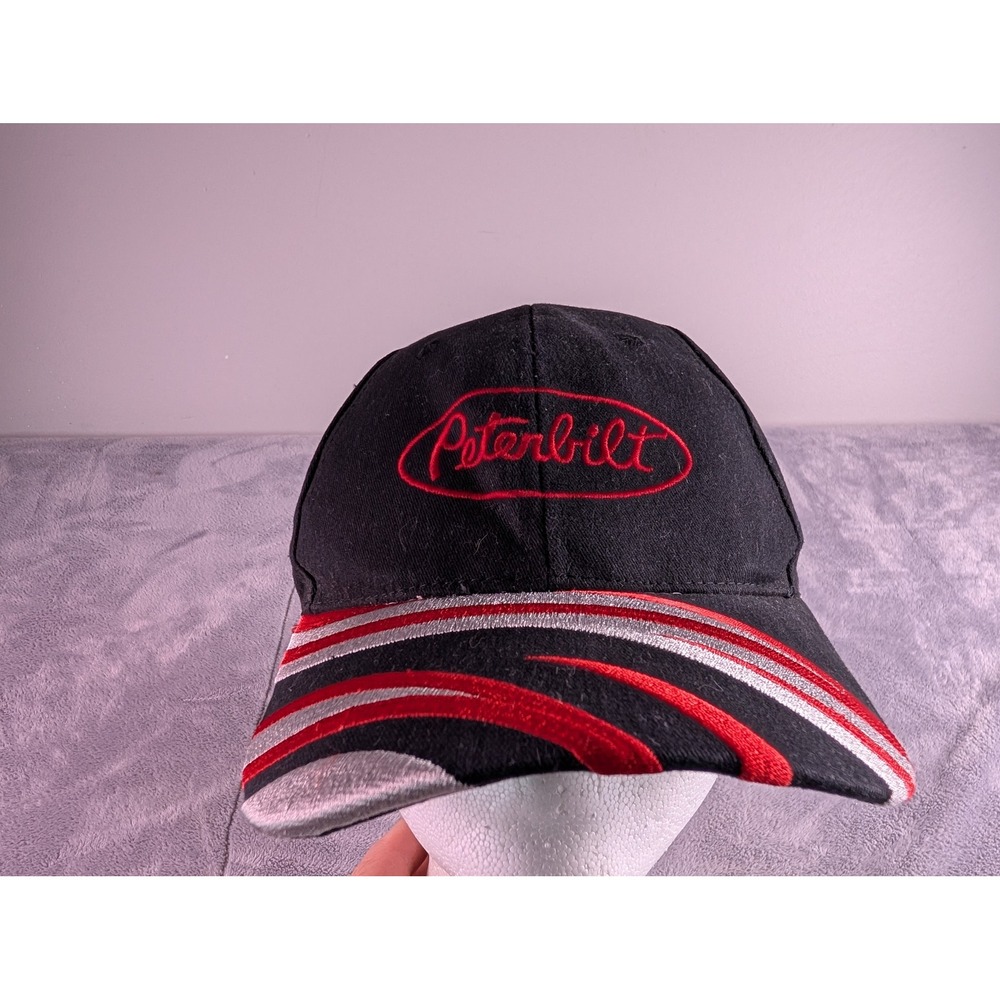 Peterbilt Trucker Hat Black Red Silver Embroidered Logo Adjustable Baseball Cap